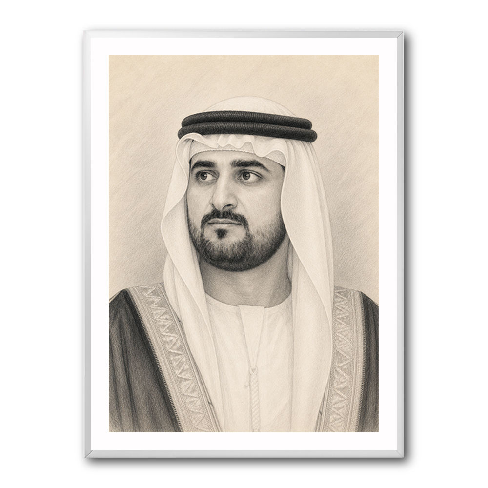 Sheikh Maktoum Bin Mohammed Bin Rashid Al Maktoum Pencil Sketch Style Portait