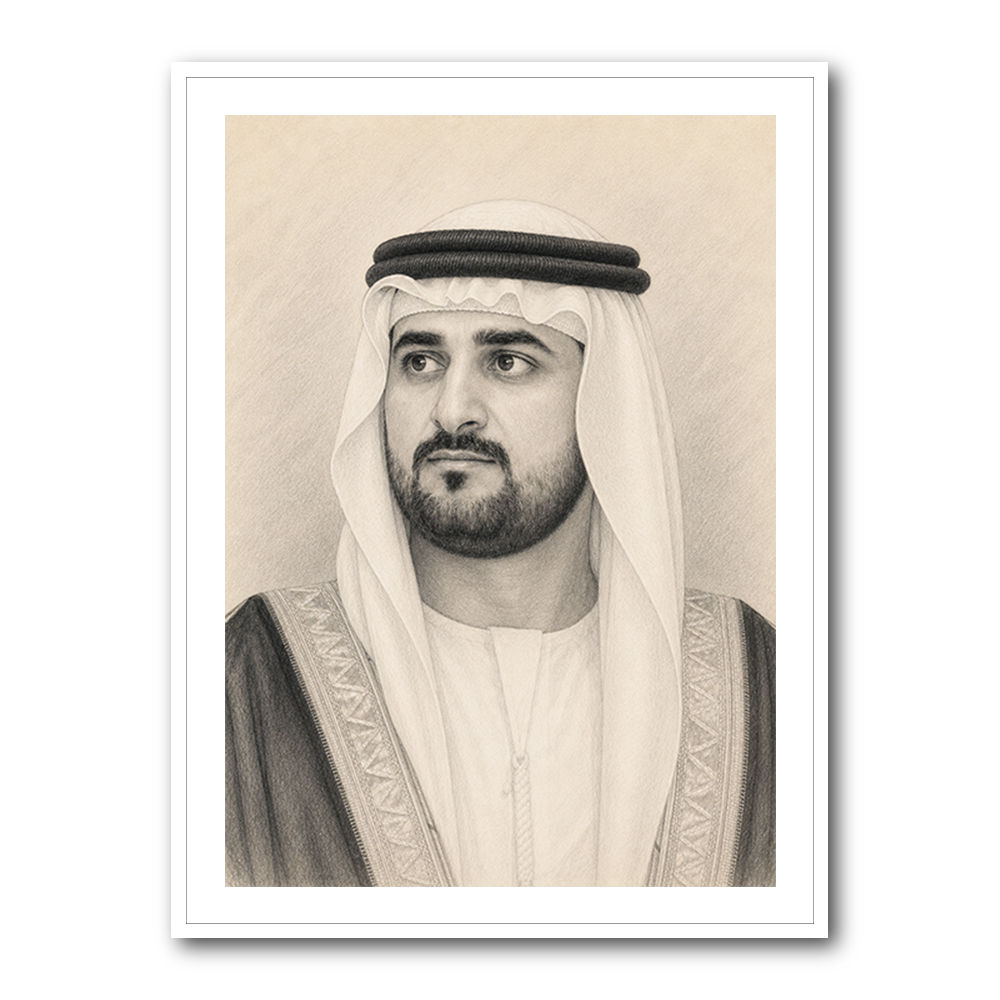 Sheikh Maktoum Bin Mohammed Bin Rashid Al Maktoum Pencil Sketch Style Portait