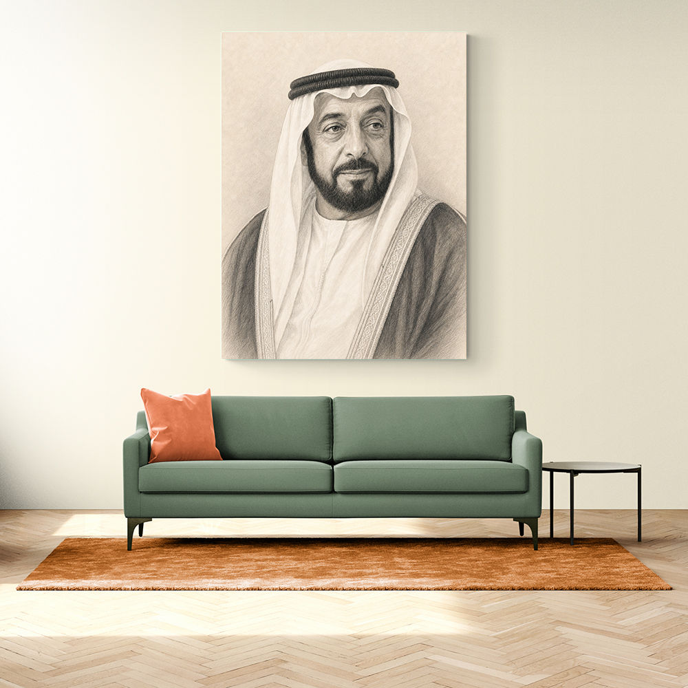 Sheikh Khalifa Bin Zayed Al Nahyan Pencil Sketch Style Portait