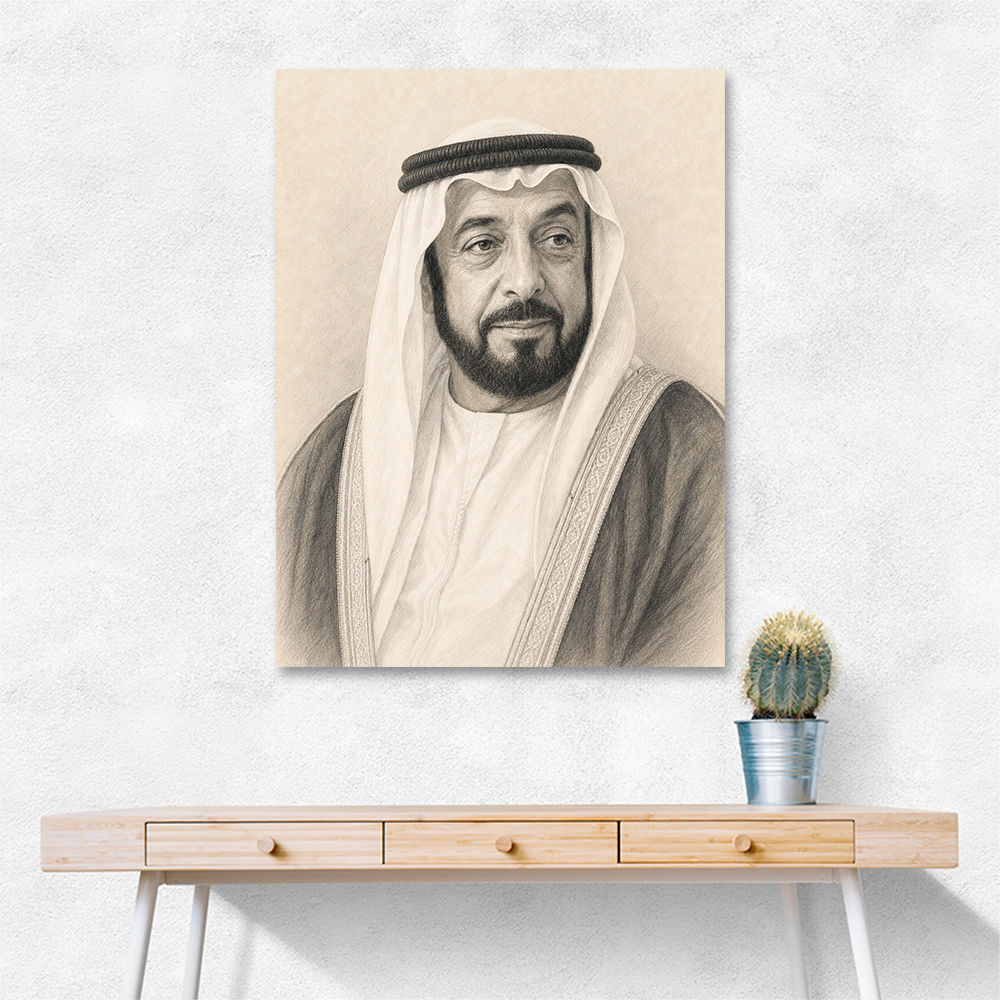 Sheikh Khalifa Bin Zayed Al Nahyan Pencil Sketch Style Portait