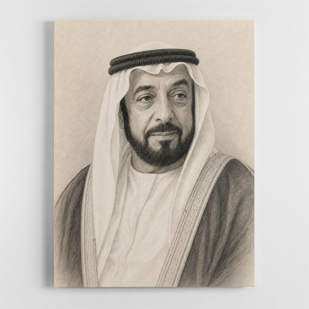 Sheikh Khalifa Bin Zayed Al Nahyan Pencil Sketch Style Portait