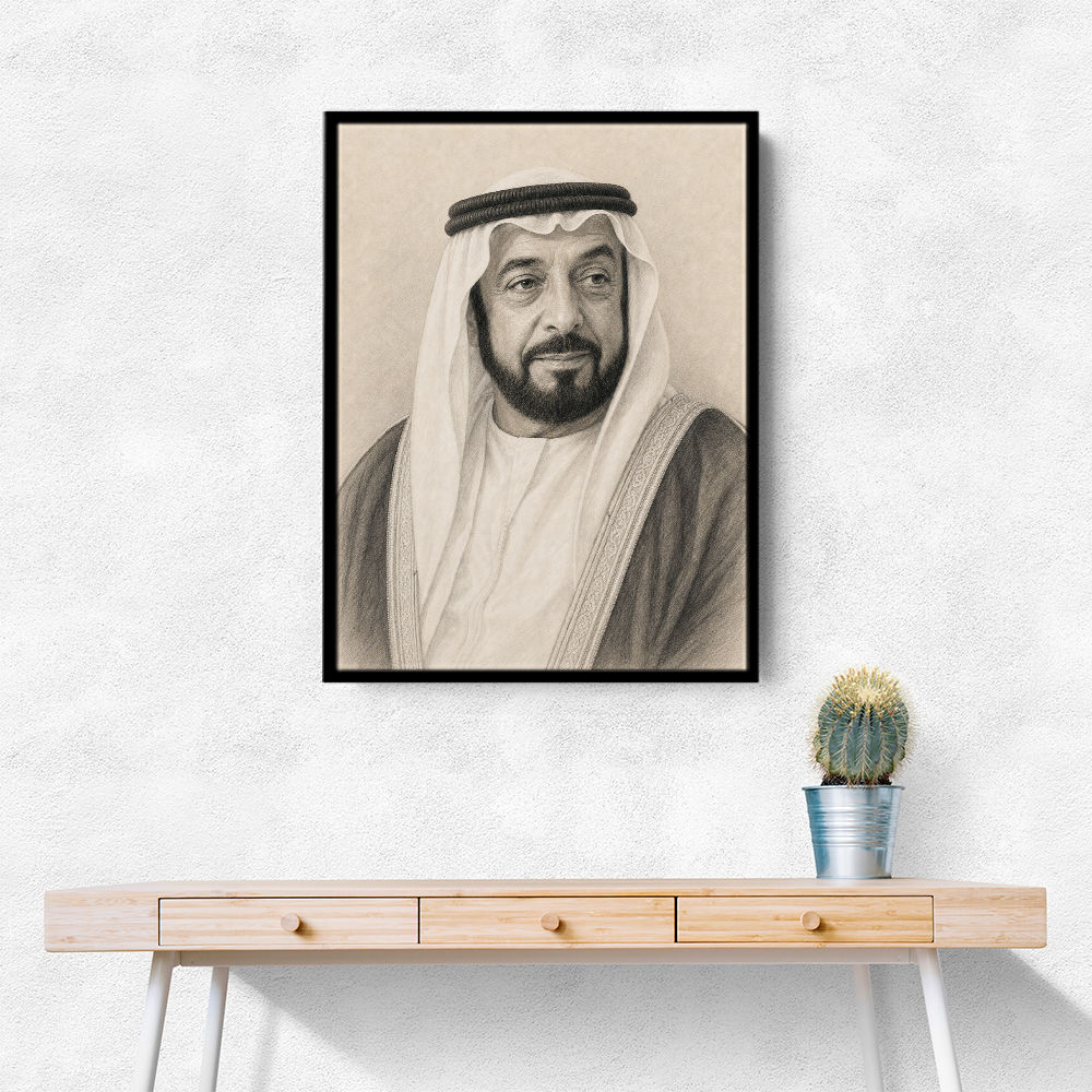 Sheikh Khalifa Bin Zayed Al Nahyan Pencil Sketch Style Portait