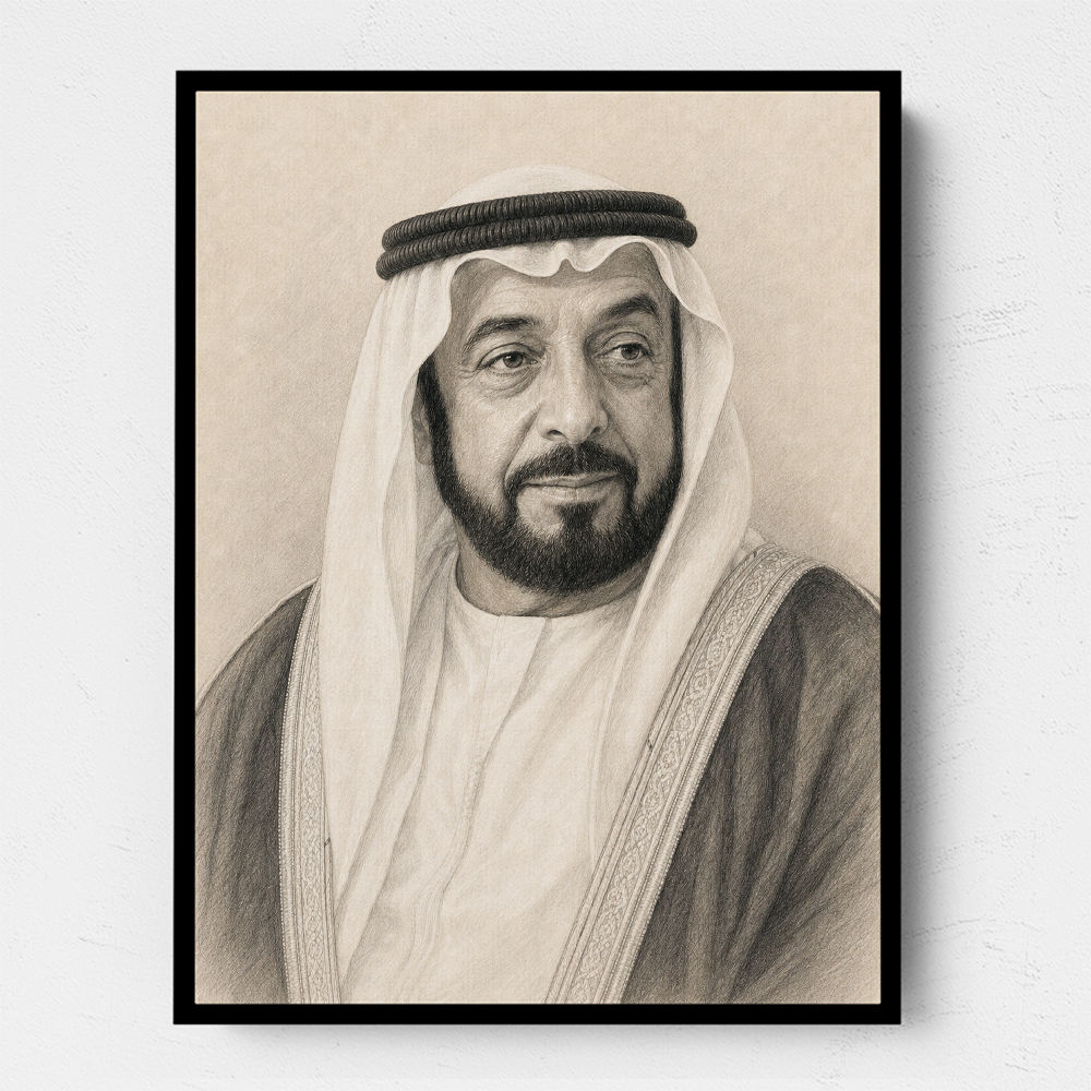 Sheikh Khalifa Bin Zayed Al Nahyan Pencil Sketch Style Portait