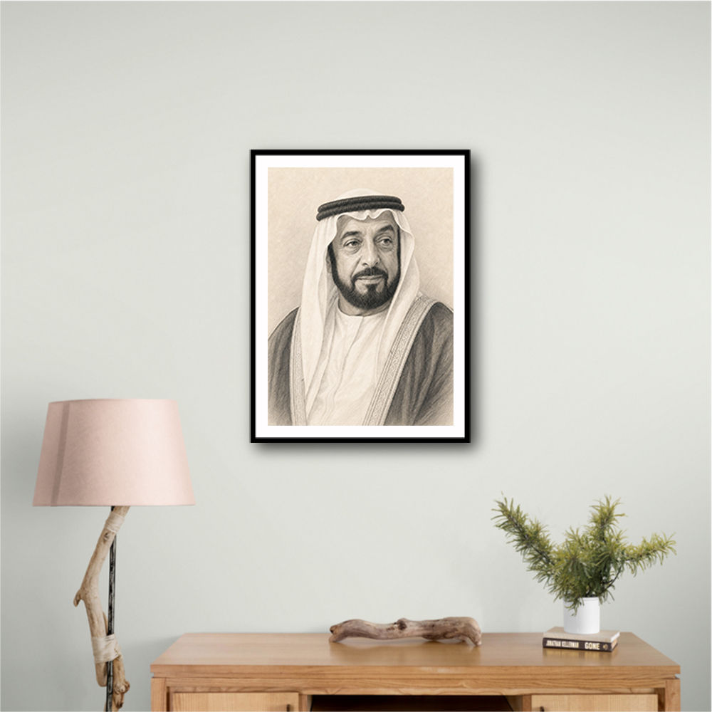 Sheikh Khalifa Bin Zayed Al Nahyan Pencil Sketch Style Portait