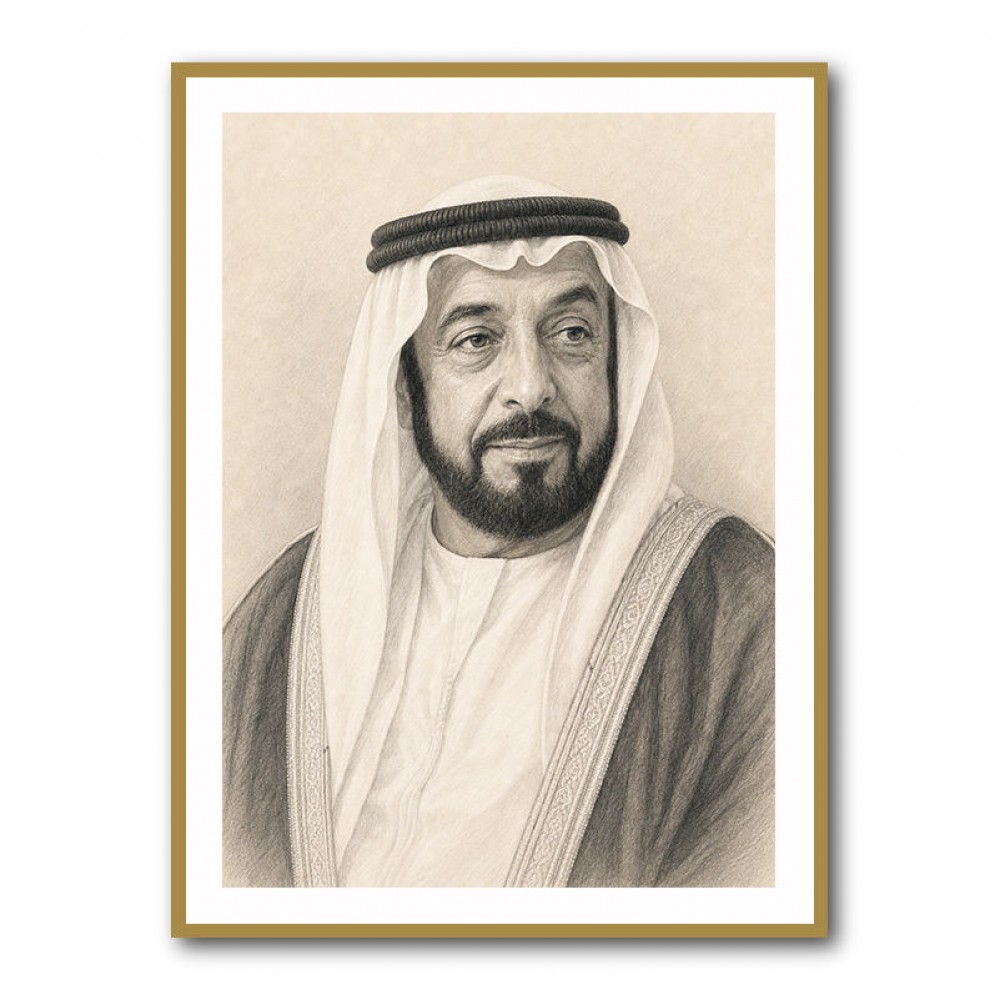 Sheikh Khalifa Bin Zayed Al Nahyan Pencil Sketch Style Portait