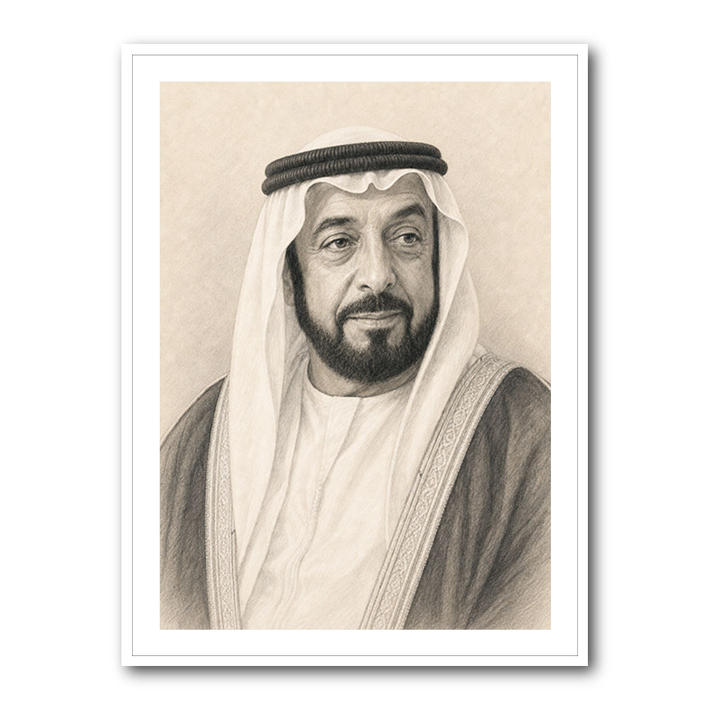 Sheikh Khalifa Bin Zayed Al Nahyan Pencil Sketch Style Portait