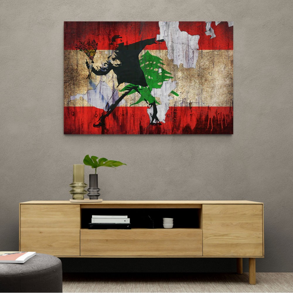 Banksy Flower Thrower Lebanese Flag