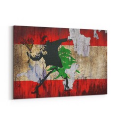 Banksy Flower Thrower Lebanese Flag