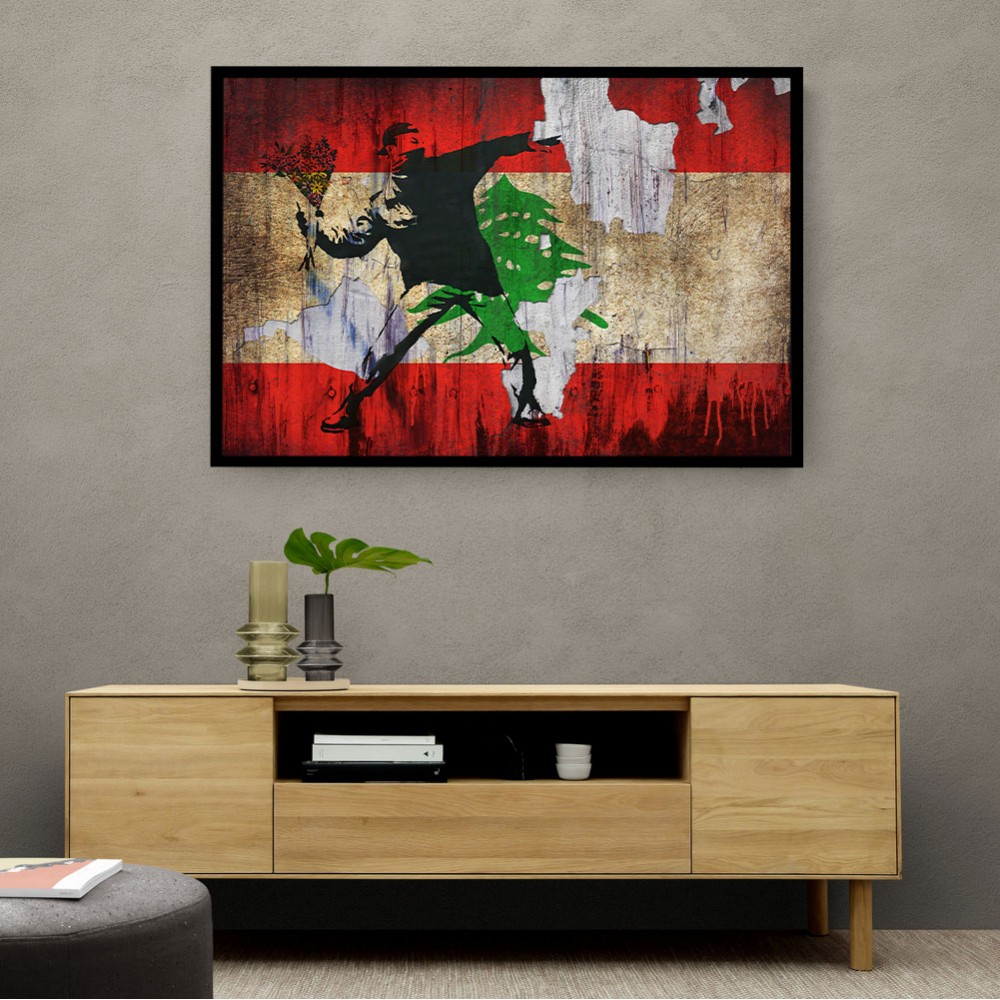 Banksy Flower Thrower Lebanese Flag