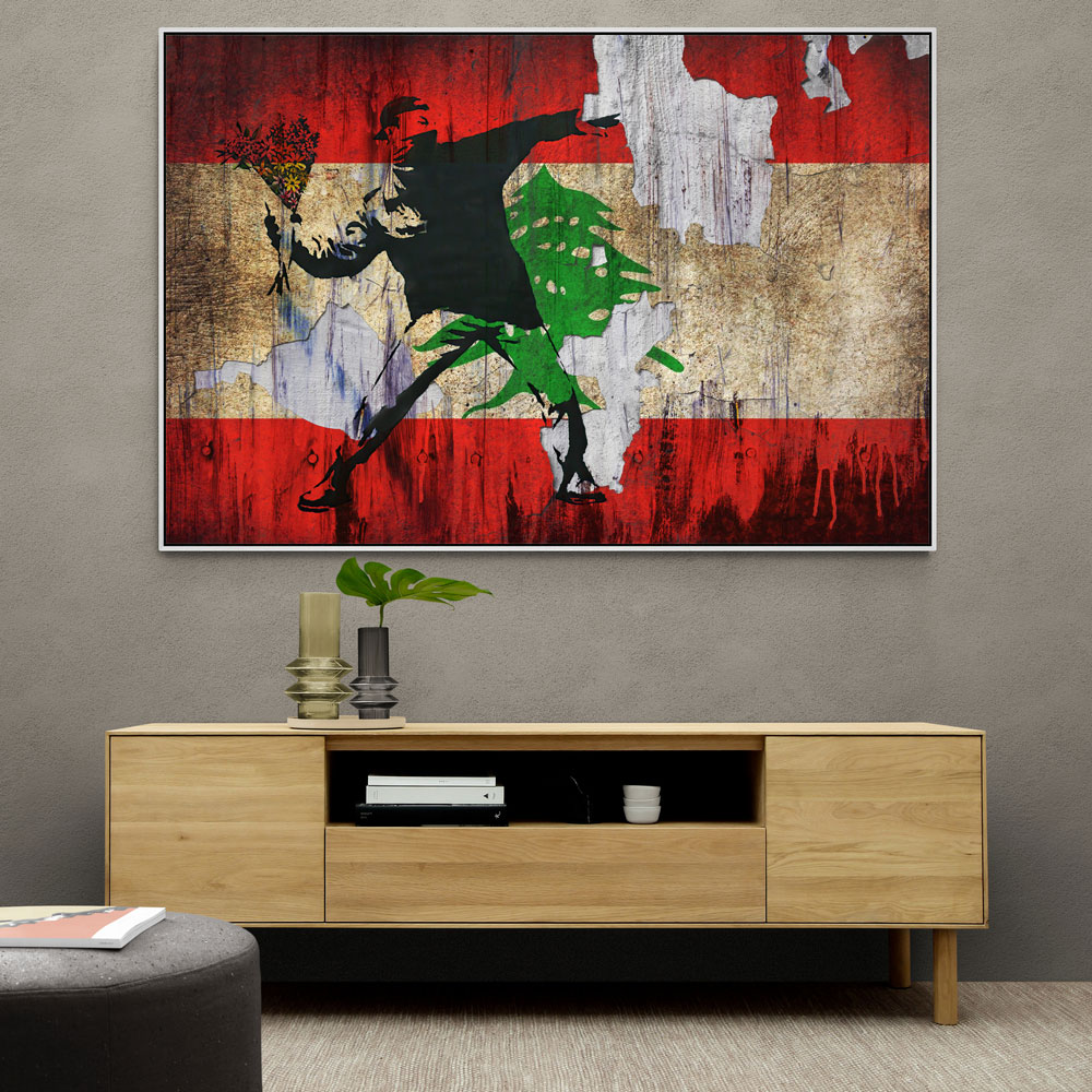 Banksy Flower Thrower Lebanese Flag