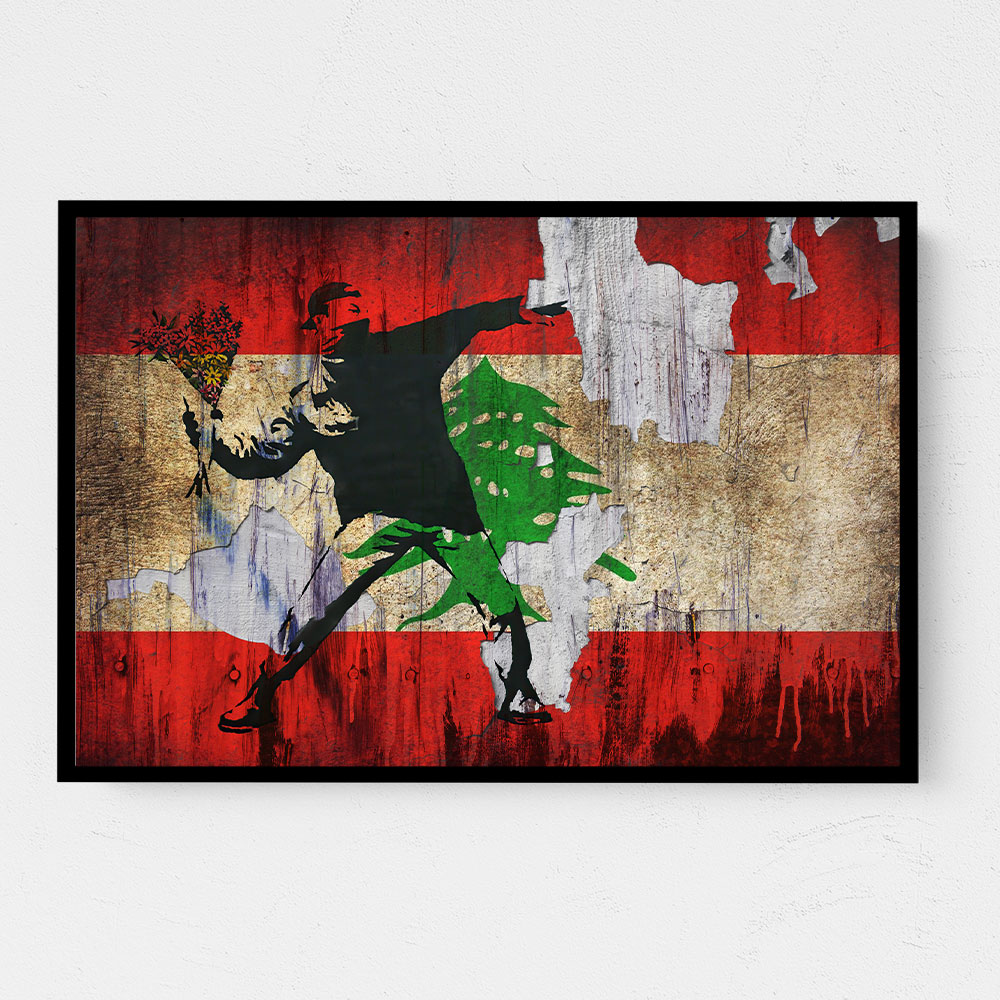 Banksy Flower Thrower Lebanese Flag