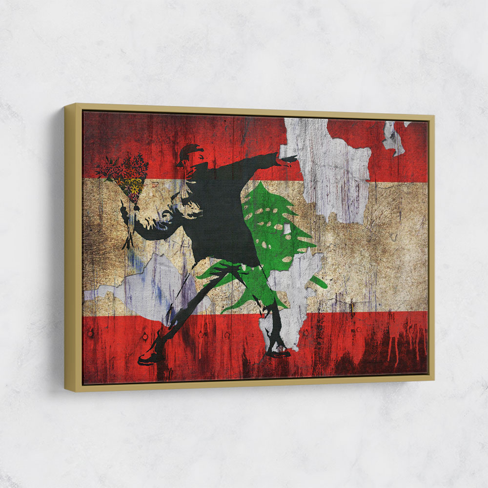 Banksy Flower Thrower Lebanese Flag