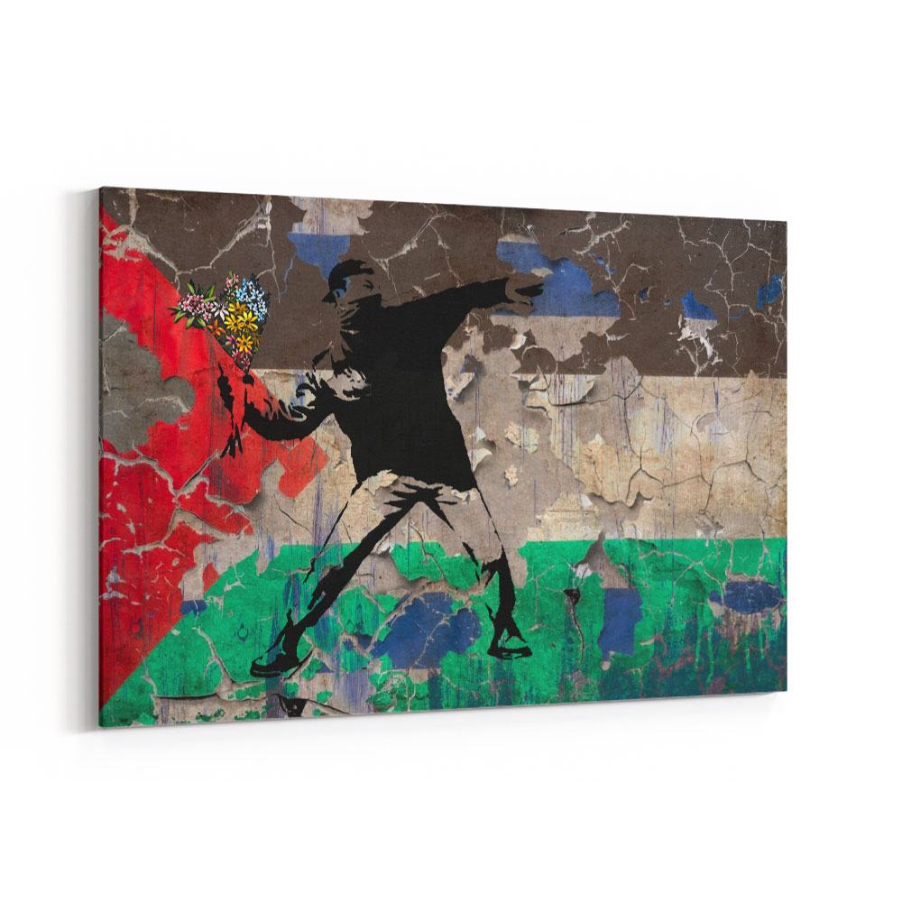 Banksy Flower Thrower Palestine Flag