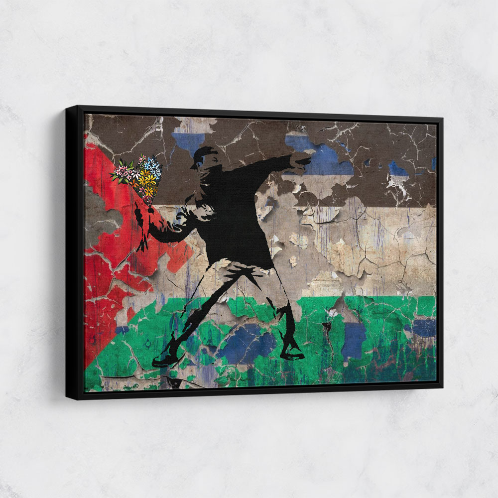 Banksy Flower Thrower Palestine Flag