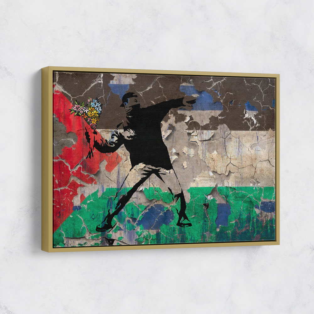 Banksy Flower Thrower Palestine Flag