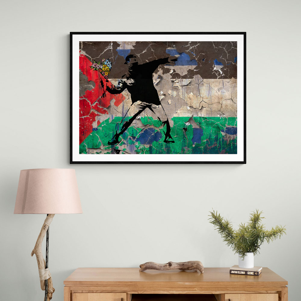 Banksy Flower Thrower Palestine Flag