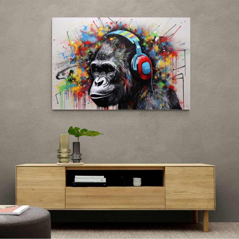 Gorilla In Headphones Graffiti Street Art