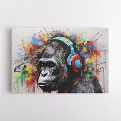 Gorilla In Headphones Graffiti Street Art