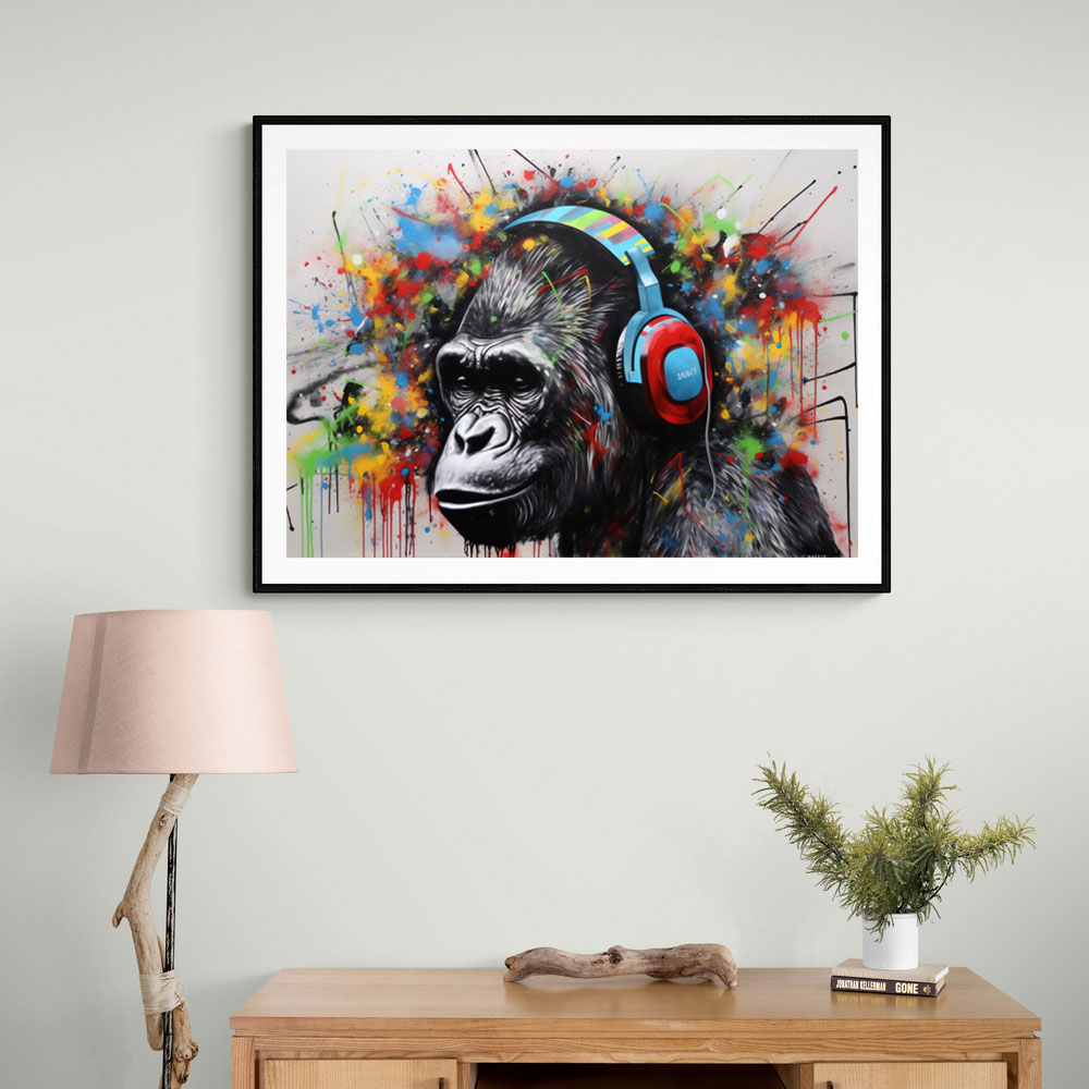 Gorilla In Headphones Graffiti Street Art