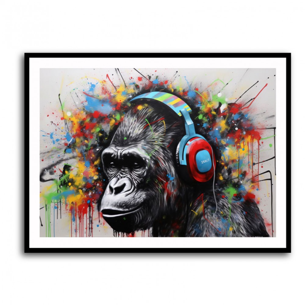 Gorilla In Headphones Graffiti Street Art