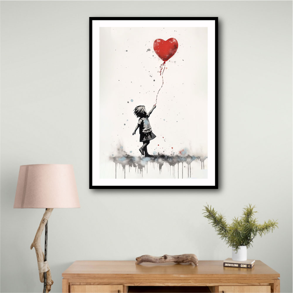 Girl With Street Red Balloon a Art