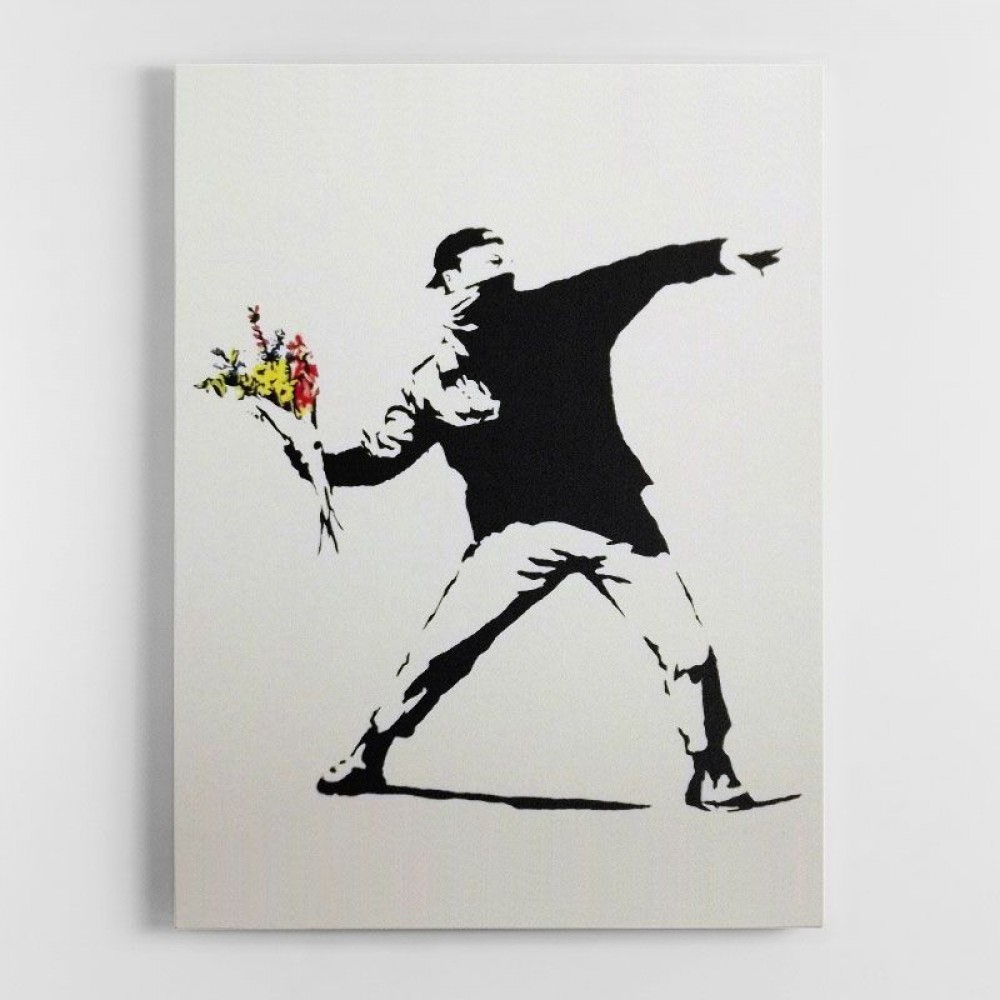 Canvas Print Poster Flower Thrower Banksy Canvas Painting - Temu