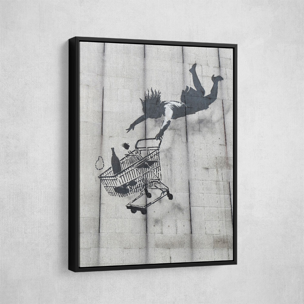 Banksy Shopper Falling With Trolley