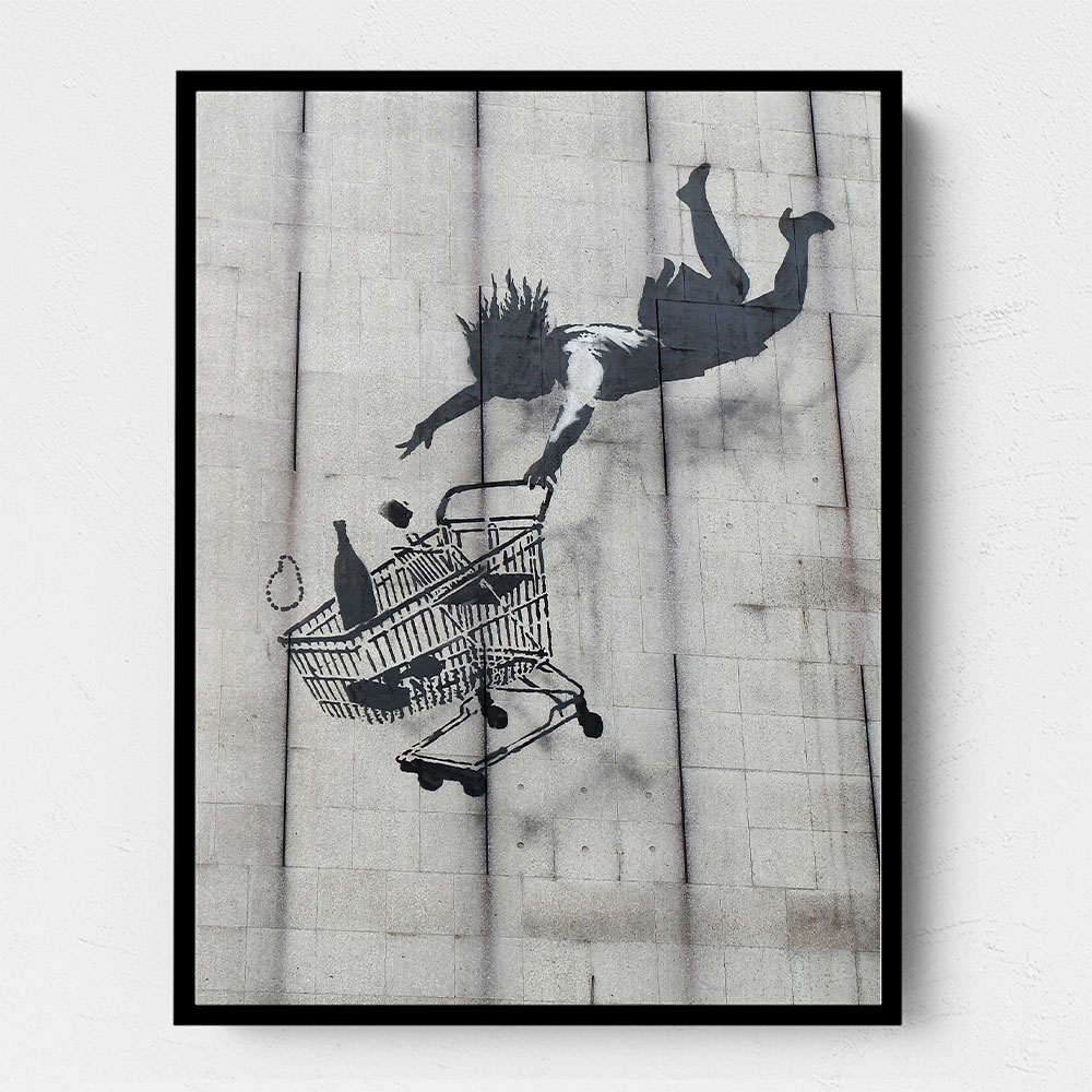 Banksy Shopper Falling With Trolley