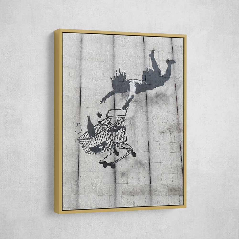 Banksy Shopper Falling With Trolley