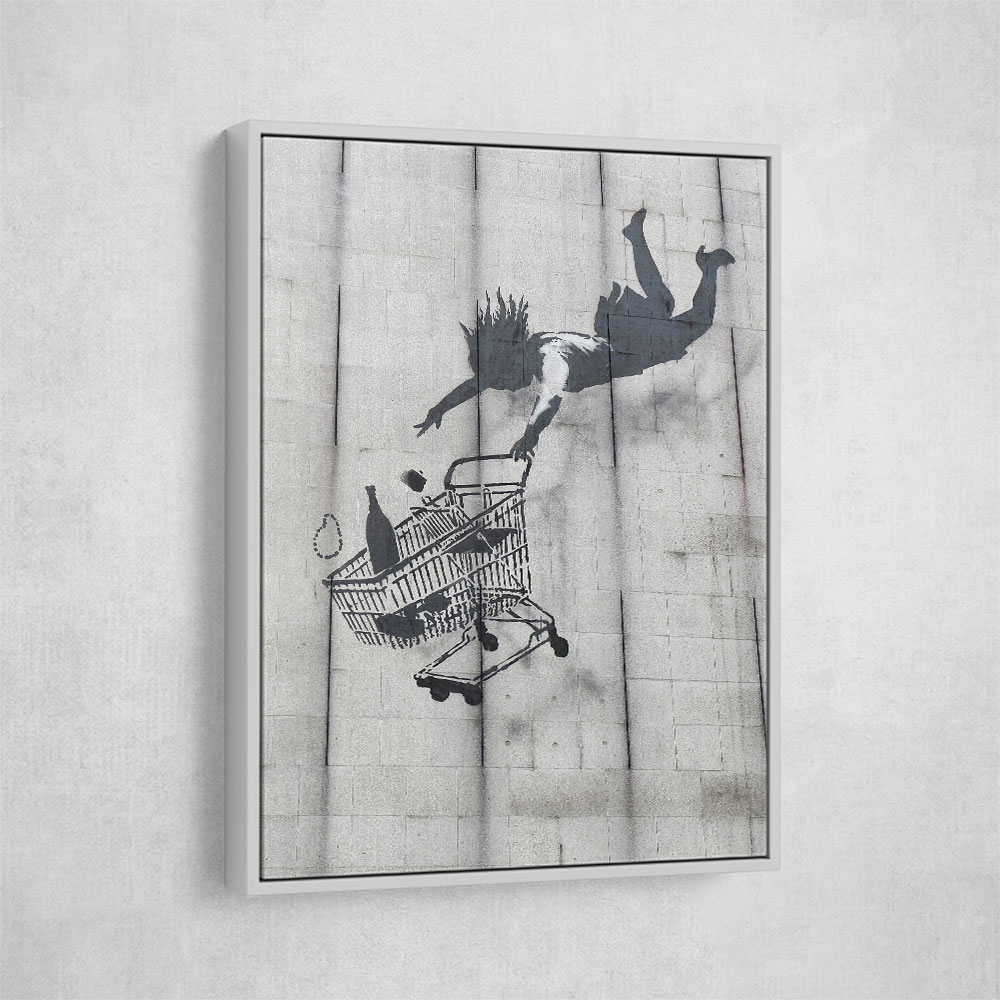 Banksy Shopper Falling With Trolley