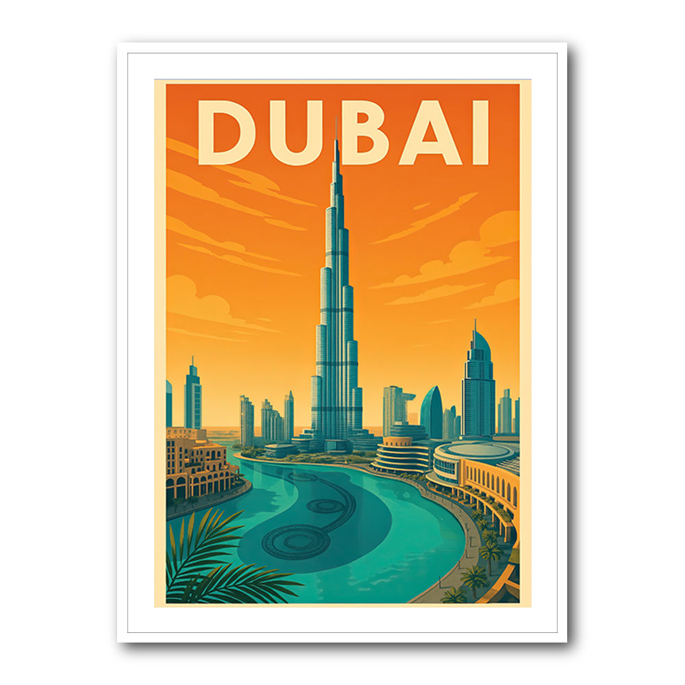 Downtown Dubai Travel Poster Wall Art Downtown Dubai Travel Poster Wall Art