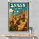 Framed Canvas Size:: Extra Extra Large 100 x 150 cm Sanaa Yemen Travel Poster 1 Wall Art