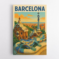 Barcelona Travel Poster Featuring Park Güell 2 Wall Art