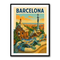 Barcelona Travel Poster Featuring Park Güell 2 Wall Art