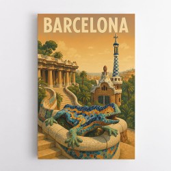 Barcelona Travel Poster Featuring Park Güell Wall Art
