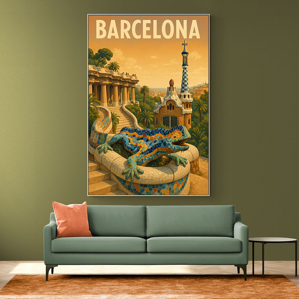 Barcelona Travel Poster Featuring Park Güell Wall Art Barcelona Travel Poster Featuring Park Güell Wall Art