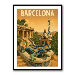 Barcelona Travel Poster Featuring Park Güell Wall Art