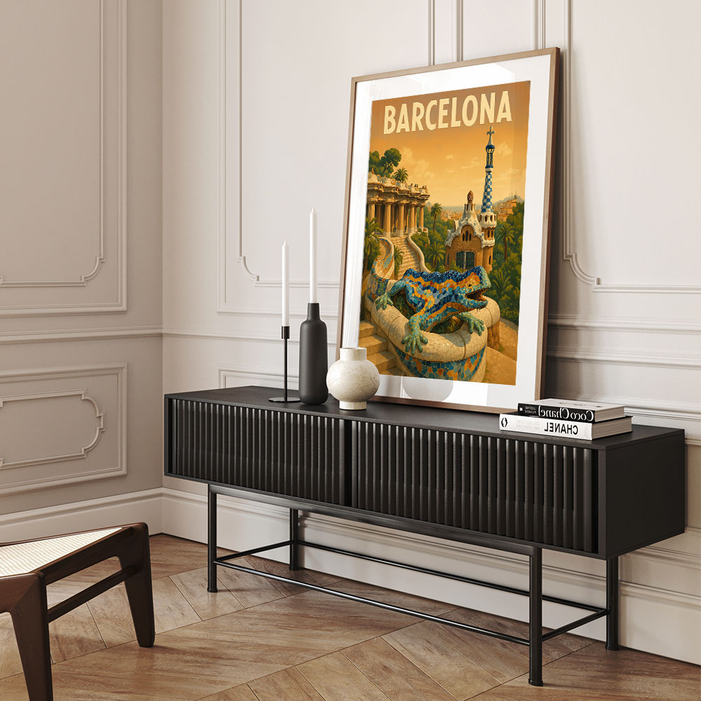 Barcelona Travel Poster Featuring Park Güell Wall Art Barcelona Travel Poster Featuring Park Güell Wall Art
