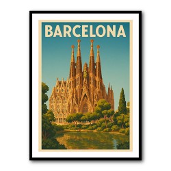Barcelona Travel Poster Featuring Sagrada Família 1 Wall Art