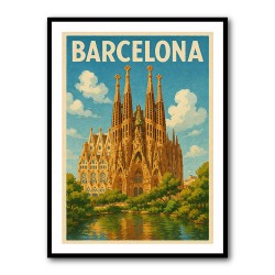 Barcelona Travel Poster Featuring Sagrada Família Wall Art