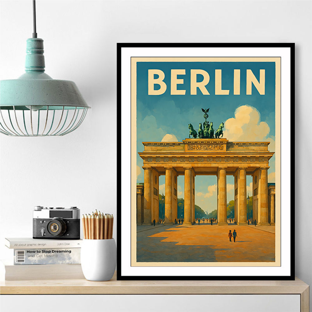 Berlin Travel Poster Featuring Brandenburg Gate Wall Art Berlin Travel Poster Featuring Brandenburg Gate Wall Art
