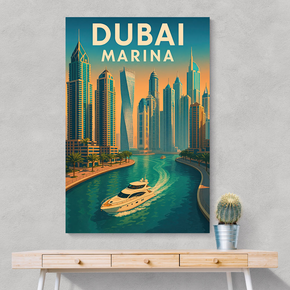 Dubai Marina Skyline Travel Style Poster Wall Art