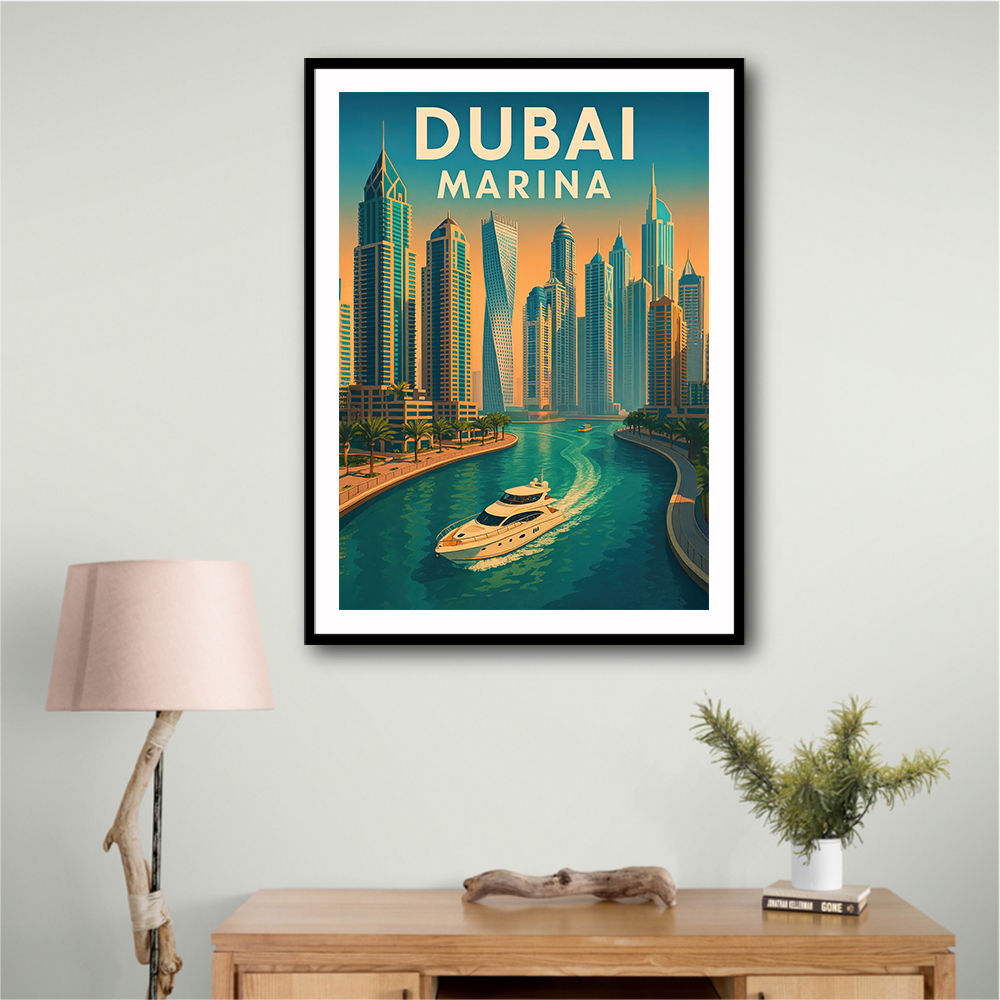 Dubai Marina Skyline Travel Style Poster Wall Art