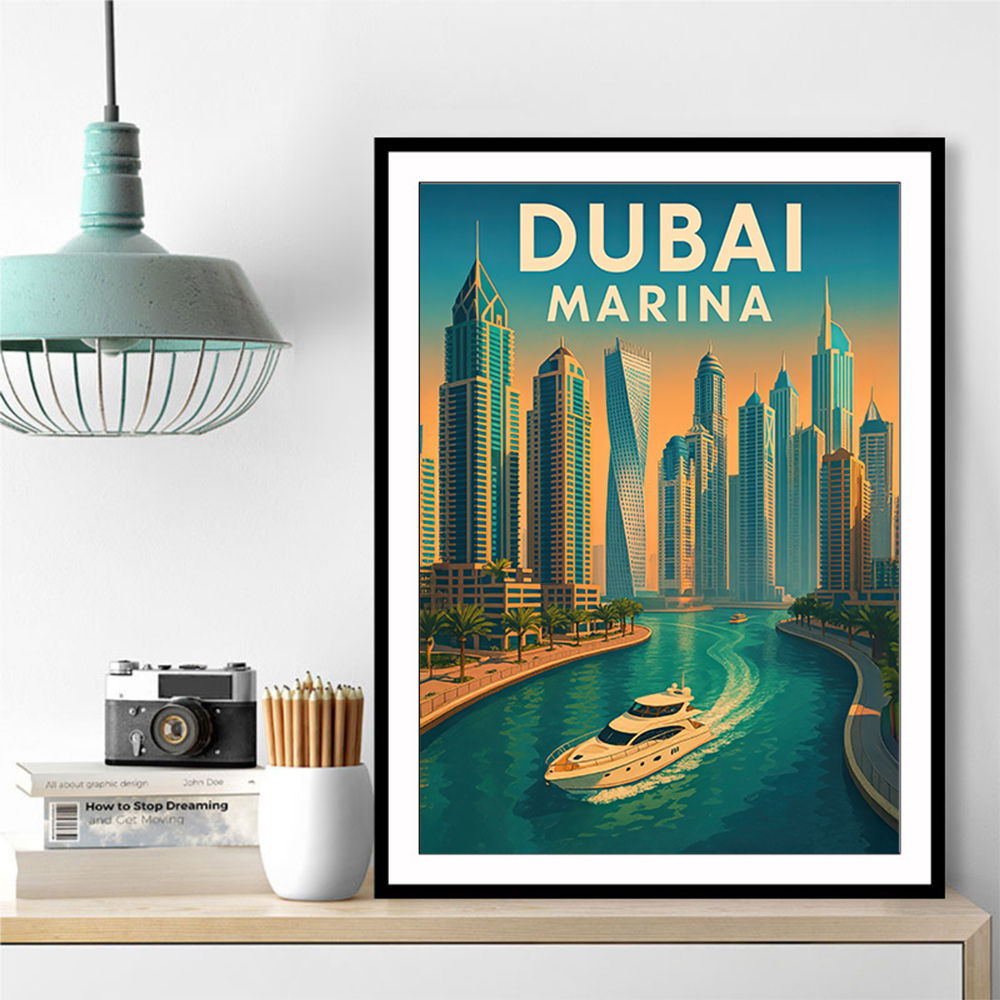 Dubai Marina Skyline Travel Style Poster Wall Art