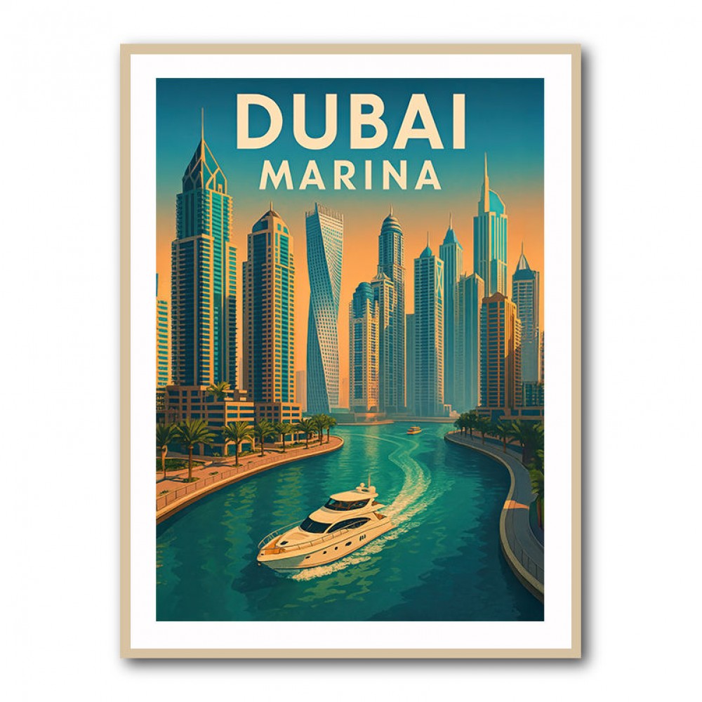 Dubai Marina Skyline Travel Style Poster Wall Art