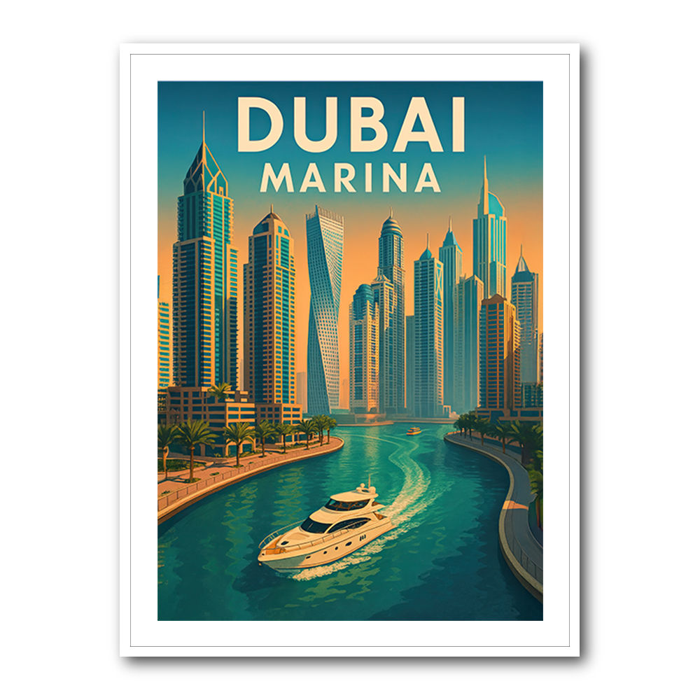 Dubai Marina Skyline Travel Style Poster Wall Art