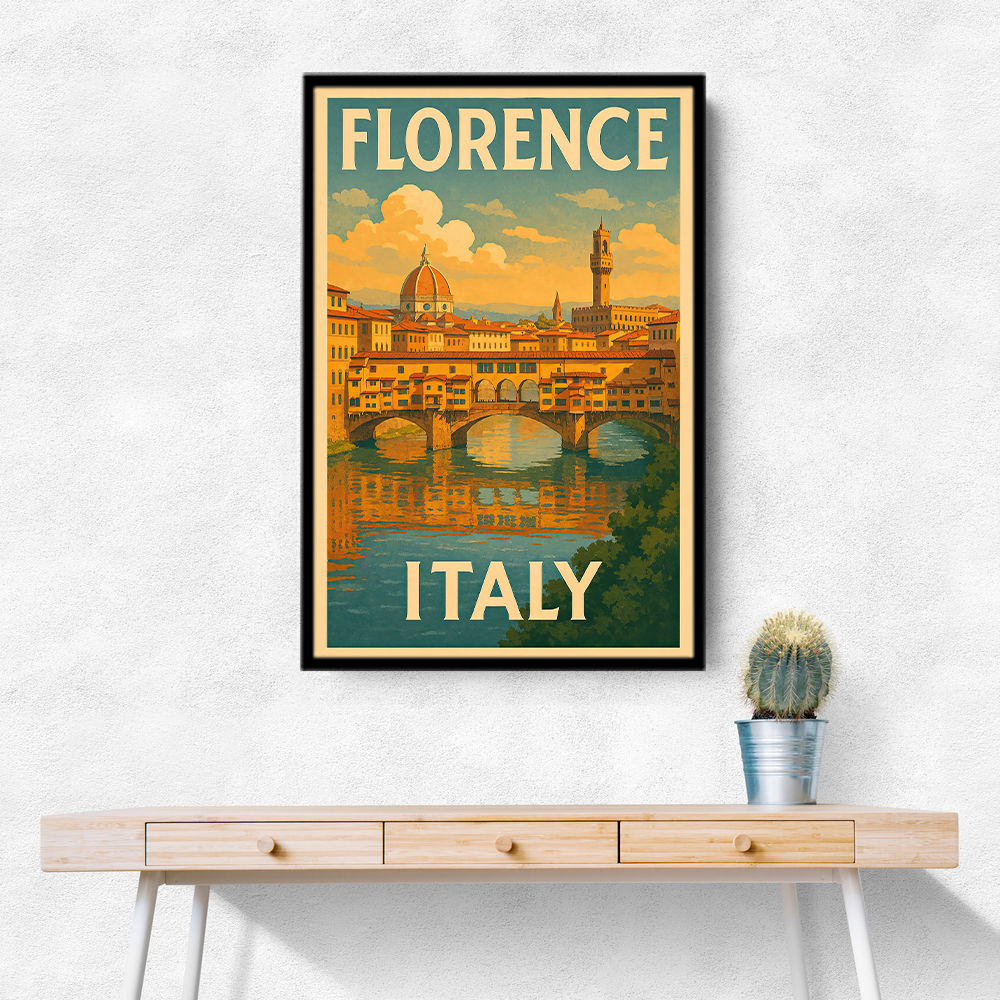 Florence Italy Travel Poster Featuring Ponte Vecchio Poster Wall Art Florence Italy Travel Poster Featuring Ponte Vecchio Poster Wall Art