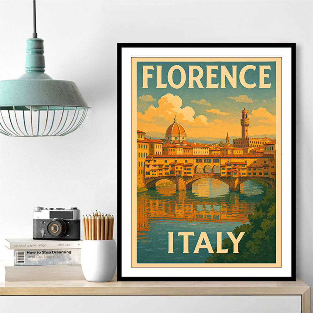 Florence Italy Travel Poster Featuring Ponte Vecchio Poster Wall Art Florence Italy Travel Poster Featuring Ponte Vecchio Poster Wall Art