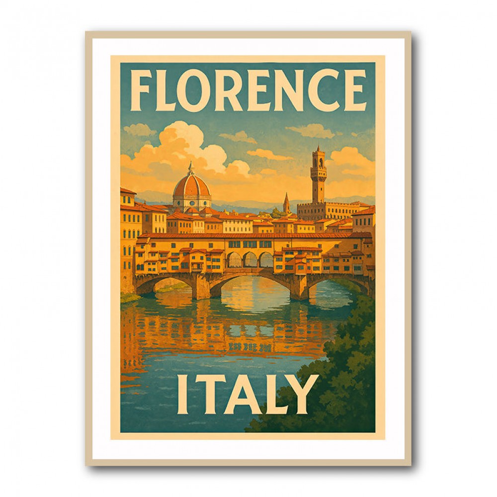Florence Italy Travel Poster Featuring Ponte Vecchio Poster Wall Art Florence Italy Travel Poster Featuring Ponte Vecchio Poster Wall Art