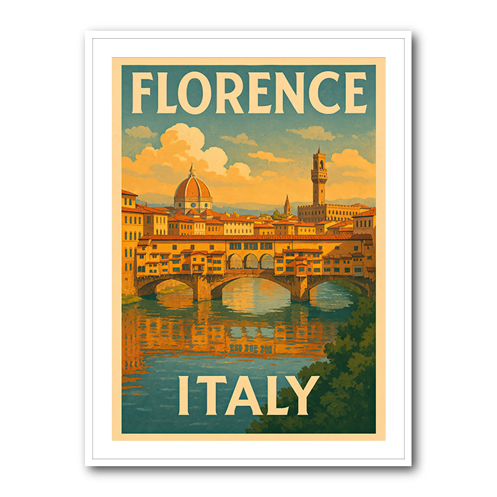 Florence Italy Travel Poster Featuring Ponte Vecchio Poster Wall Art Florence Italy Travel Poster Featuring Ponte Vecchio Poster Wall Art